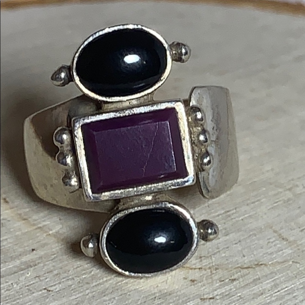 Purple and Black Stone Ring